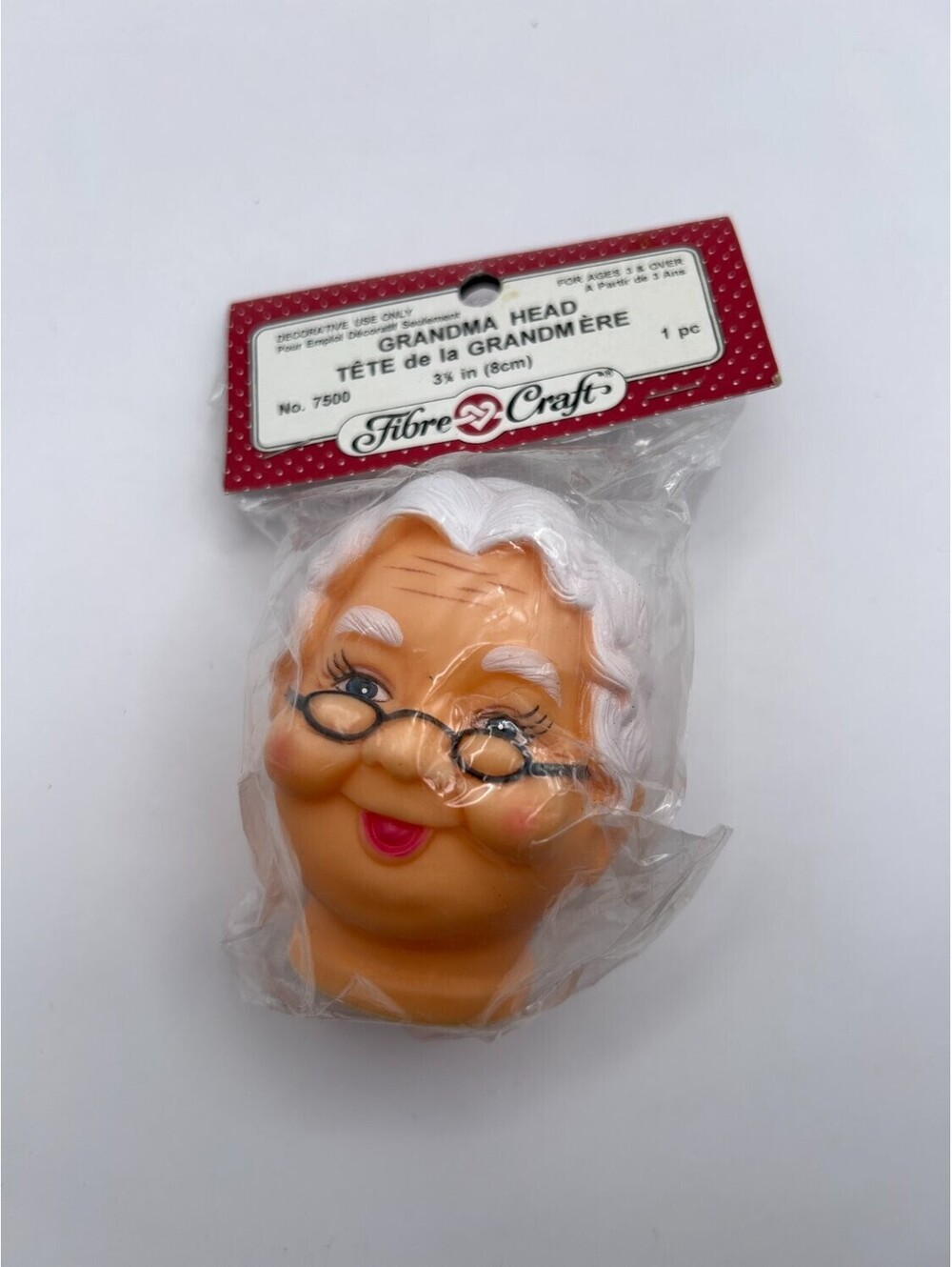 Vintage Fibre-Craft Grandma Doll Head 8 cm 7500 Craft Making Sealed Multicolor